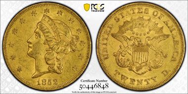 1852 $20 AU58