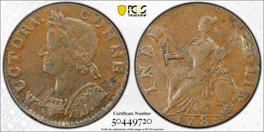 1786 CT 1/2P Mailed Bust Left AU55BN