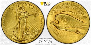 1907 $20 High Relief, Wire Edge MS62