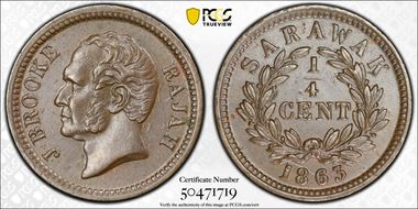1863 1/4C J without Dot MS62BN
