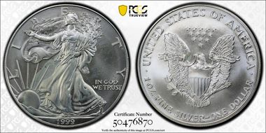 1999 $1 Silver Eagle MS65