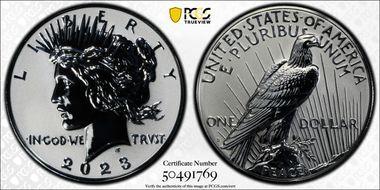 2023-S $1 Peace Dollar Rev PR Two-Coin Reverse Proof Set PR70