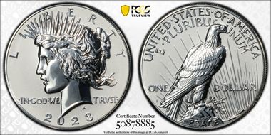 2023-S $1 Peace Dollar Rev PR Two-Coin Reverse Proof Set PR69