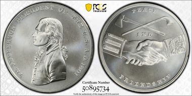 (2019) Medal Thomas Jefferson "1801"  Silver Matte Finish MS69