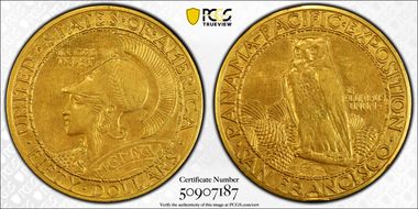 1915-S $50 Panama-Pacific, Round AU55