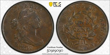 1802 1C S-231, No Stems AU58BN