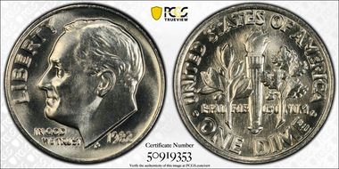 1982 10C No Mintmark - Strong MS67+ FB