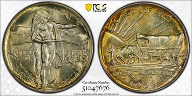 1936 50C Oregon MS67+