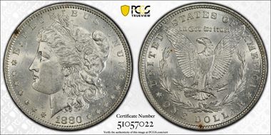 1880 $1 VAM 6, 8/7 Spikes MS62