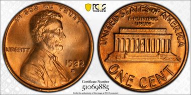 1982-D 1C Bronze MS67+ RD