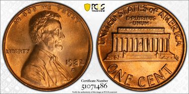 1982-D 1C Bronze MS67+ RD