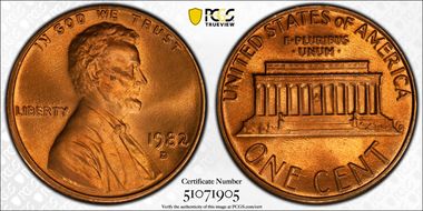 1982-D 1C Zinc, Large Date MS67RD