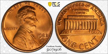 1982-D 1C Zinc Large Date MS67RD