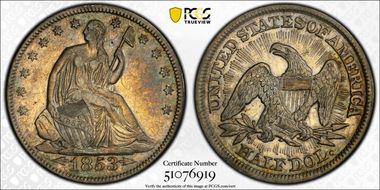 1853 50C Arrows and Rays XF40