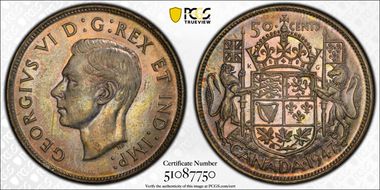 1947 50C Wide Date Curved 7 MS65