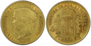 1865 4 Peso KM-144 AU55