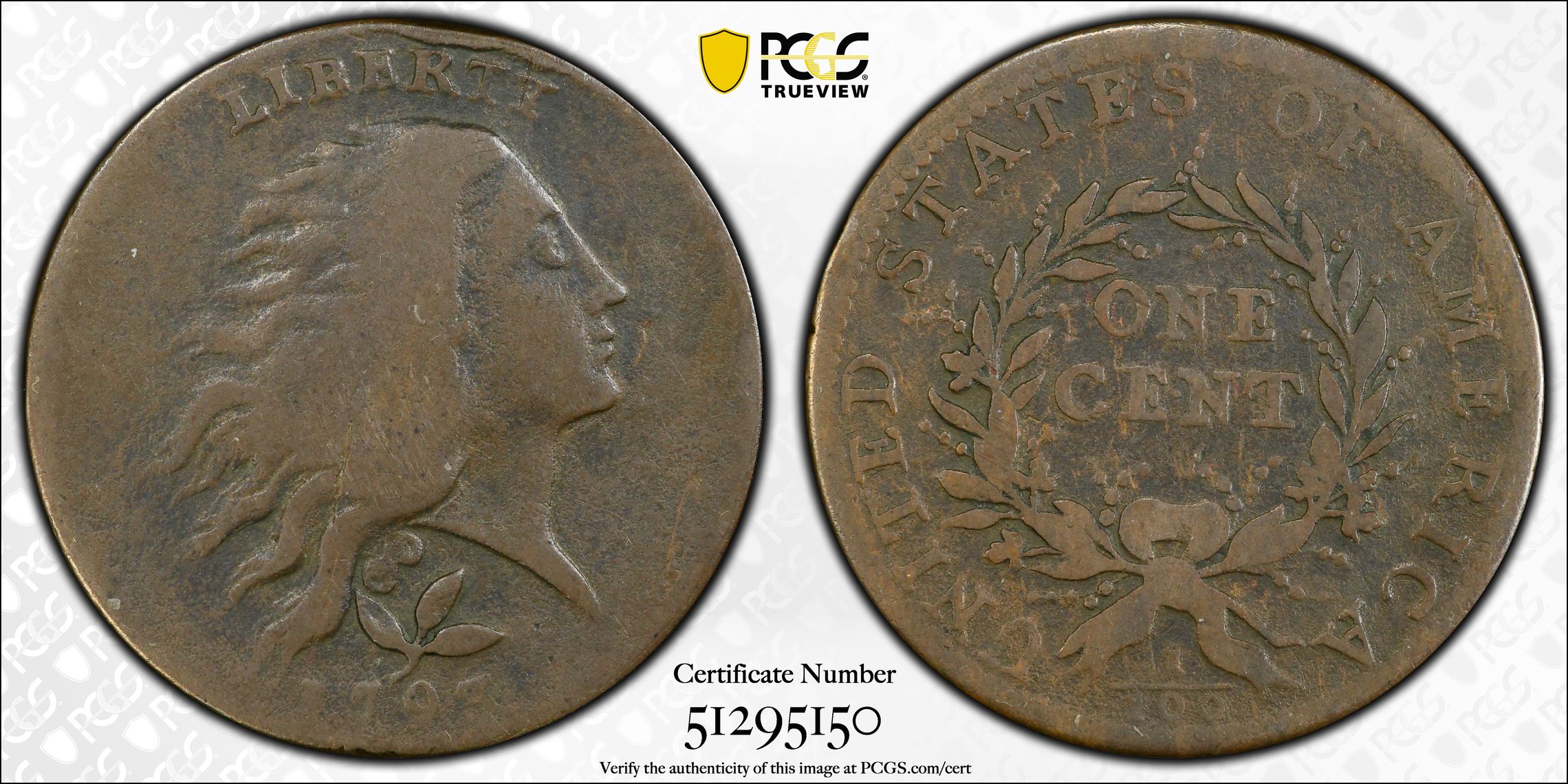 1793 P Wreath, Vine and Bars Cent