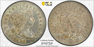 1795 $1 Draped Bust, Centered AU58