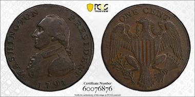 1791 1C Washington, Large Eagle VF35BN