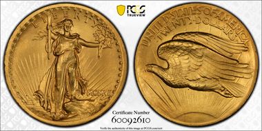 1907 $20 High Relief, Wire Edge MS66+