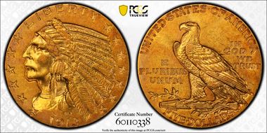 1913 $5 AU58+