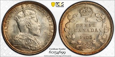 1905 5C Narrow Date MS64