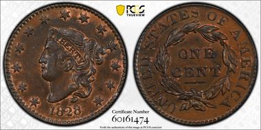 1828 1C Large Narrow Date AU58+ BN