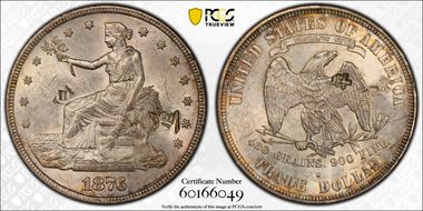 1876-S T$1 FS-301 RPD Chopmarked MS62