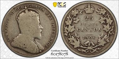 1906 25C Small Rev Crown VG8