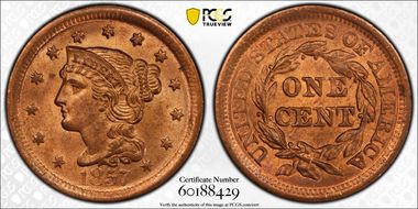 1857 1C N-1 Large Date MS64RD