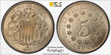 1867 5C No Rays MS65+