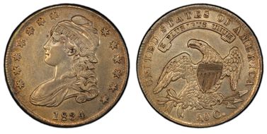 1834 50C O-115 Sm Date, Sm Letters AU50