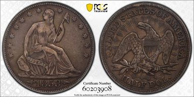 1853 50C Arrows & Rays XF40