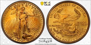 1999-W $5 Unfinished Proof Dies Gold Eagle MS69