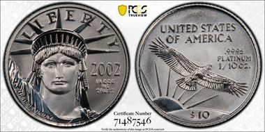 2002 $10 Statue of Liberty MS70