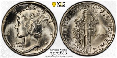 1945-S 10C Inverted S, FS-504 MS65FB