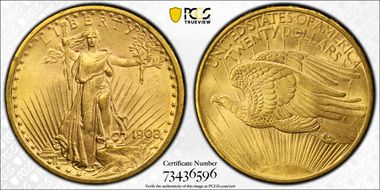 1908 $20 No Motto MS65