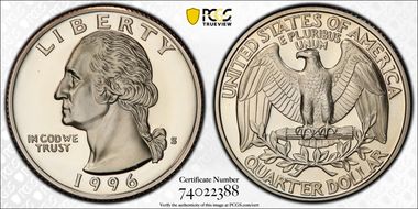 1996-S 25C PR70DCAM