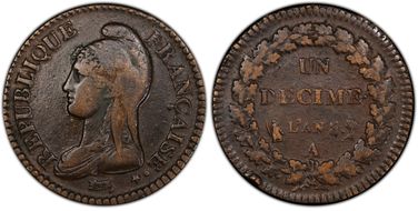 AN 5-A (1796) Decime Gad-187 F-129 VF25BN