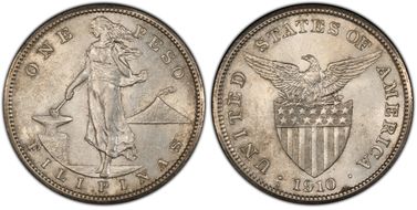 1910-S Peso KM-172  Ag AU55
