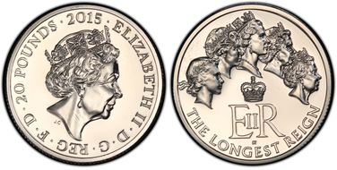 2015 £20 S-N3 Longest Reigning Monarch Ag MS67