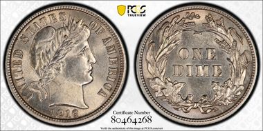 1916 10C Barber MS62