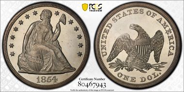1854 $1 PR63CAM