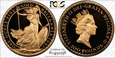 1987 £100 S-BQ1 Britannia Au PR67DCAM