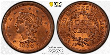 1856 1C N-6  Upright 5 MS65RB
