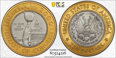 2000-W $10 Library of Congress Bimetallic MS70