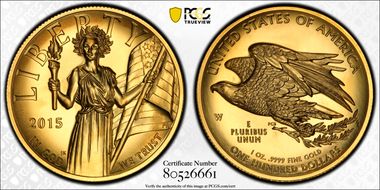 2015-W $100 High Relief  .9999 Fine Gold MS70