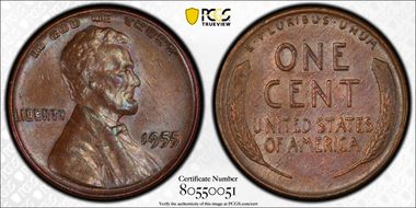 1955 1C Doubled Die Obverse AU58BN