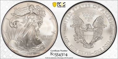 2008 $1 Silver Eagle MS68