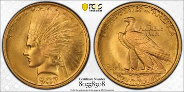 1907 $10 Indian MS67+